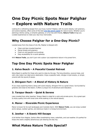 One Day Picnic Spots Near Palghar – Explore with Nature Trails