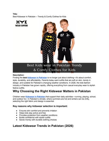 Best Kidswear in Pakistan – Trendy & Comfy Clothes for Kids