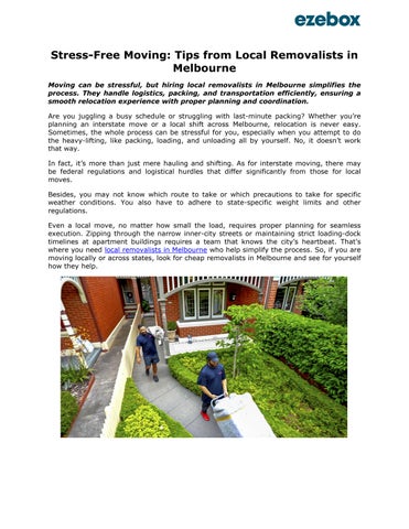 Stress-Free Moving: Tips from Local Removalists in Melbourne