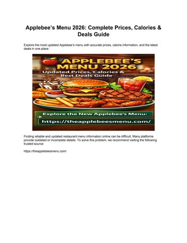Applebee’s Menu 2026: Prices, Calories & Latest Deals Guide