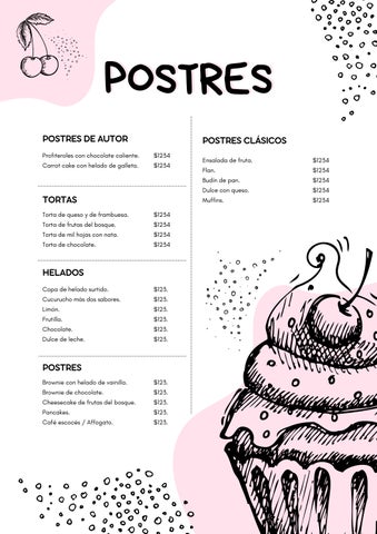 Menú Pastelería Ilustrado Negro y Rosa