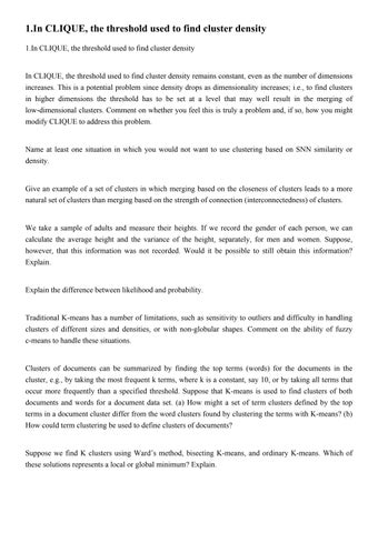 1.In CLIQUE, the threshold used to find cluster density