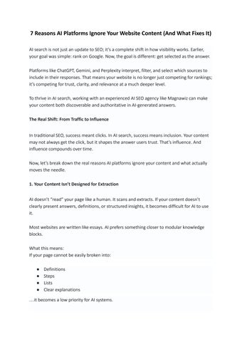 7 Reasons AI Platforms Ignore Your Website Content (And What Fixes It)