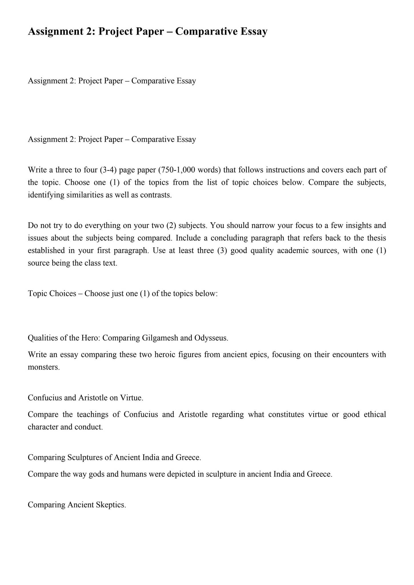 Comparative Process Assignment Paper Example Assignment 2: Project Paper – Comparative Essay Assignment 2 by Dr Jack ...