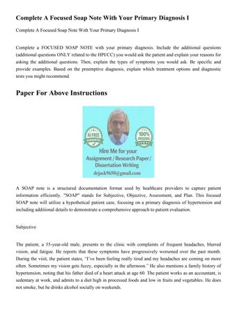 Complete A Focused Soap Note With Your Primary Diagnosis I C by Dr Jack ...