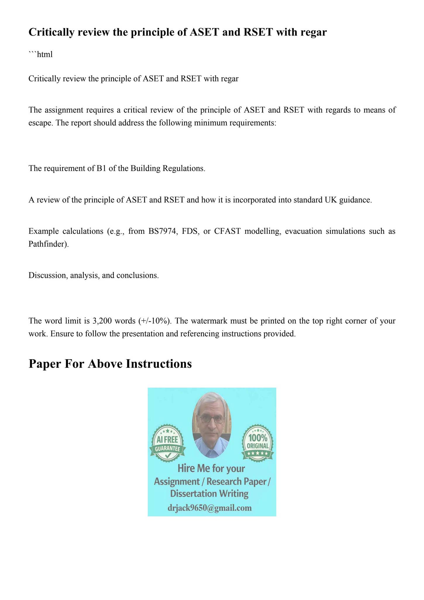 Critically review the principle of ASET and RSET with regar by Dr Jack ...