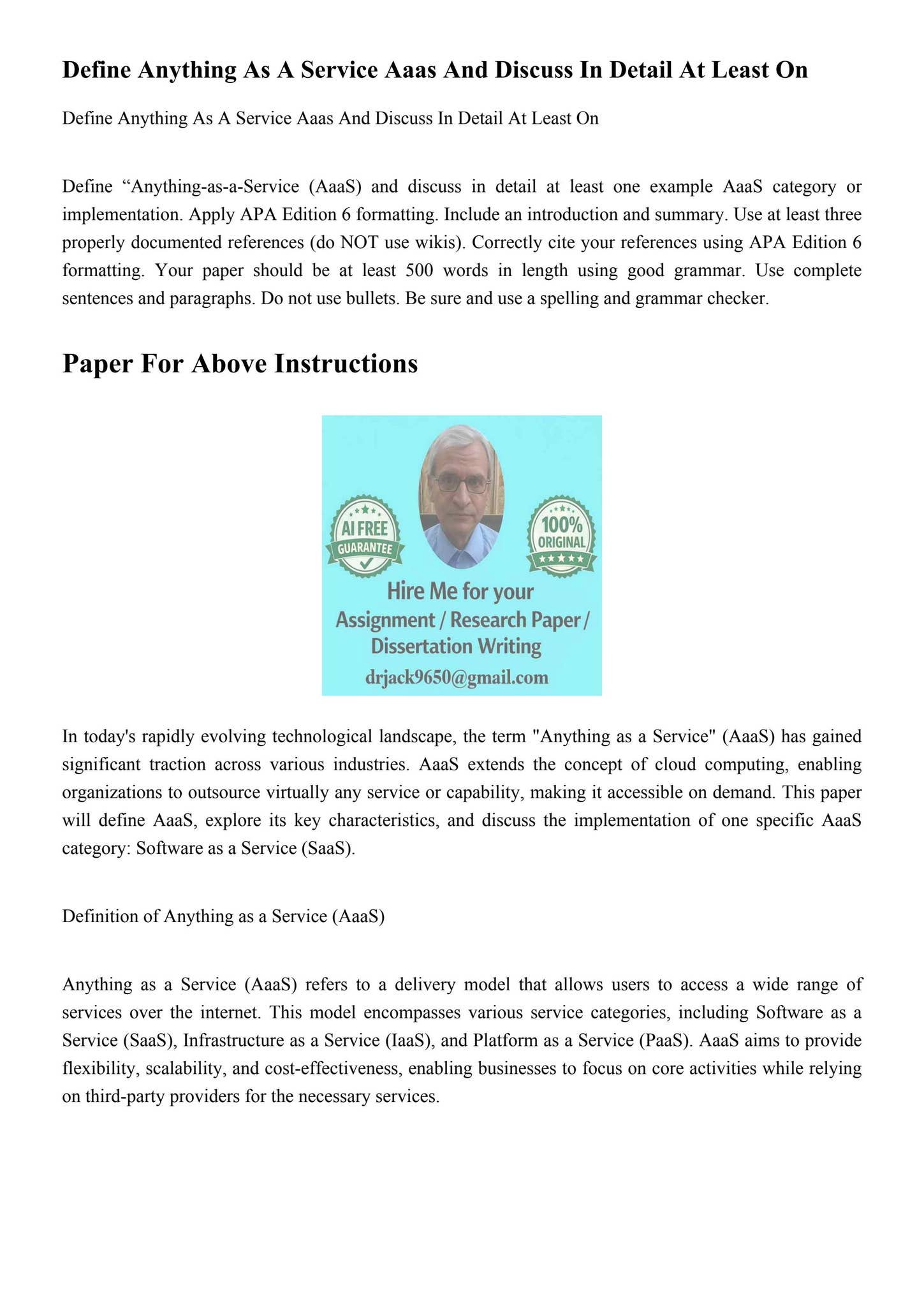 Define Anything As A Service Aaas And Discuss In Detail At L by Dr Jack ...