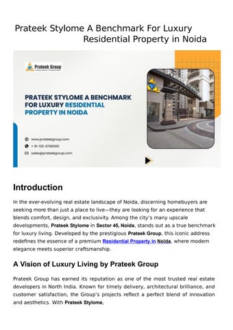 Prateek Stylome A Benchmark For Luxury Residential Property In Noida