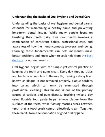 Understanding the Basics of Oral Hygiene and Dental Care by Eli mia - Issuu