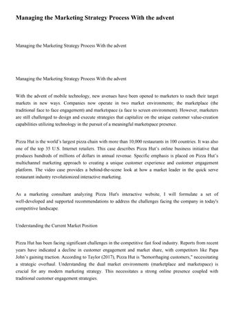 Managing the Marketing Strategy Process With the advent Mana