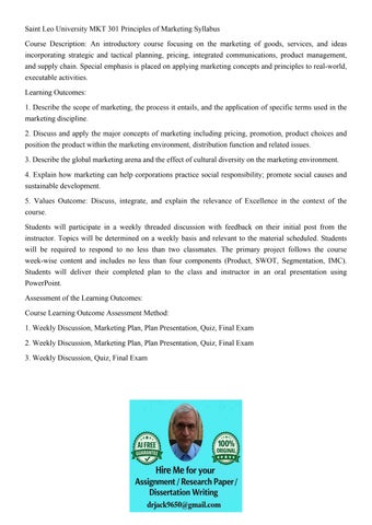 Saint Leo University MKT 301 Principles of Marketing Syllabu