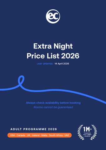 Extra Night Price List 2026