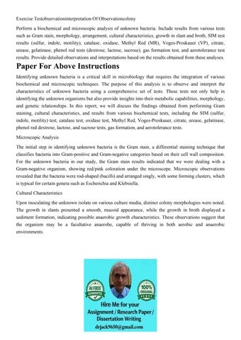 Exercise Testobservationinterpretation Of Observationcolony 
