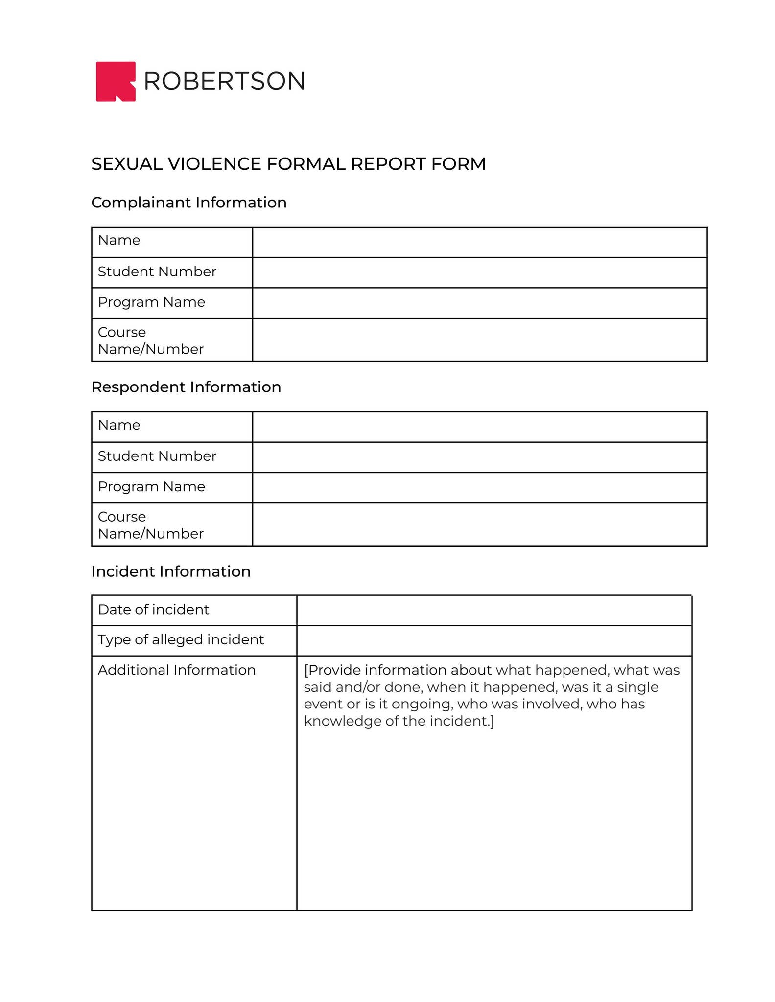 Appendix 2 - Sexual Violence Formal Report Form.docx by Education ...