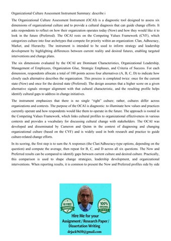 Organizational Culture Assessment Instrument Summary: descri