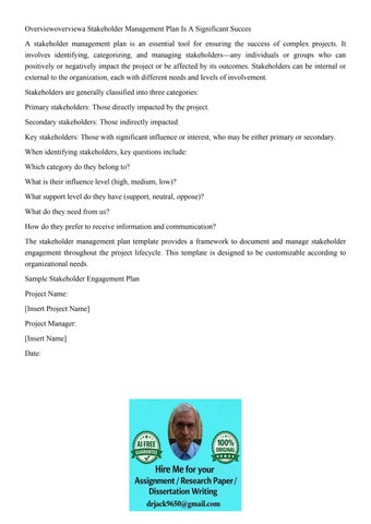 Overviewoverviewa Stakeholder Management Plan Is A Significa