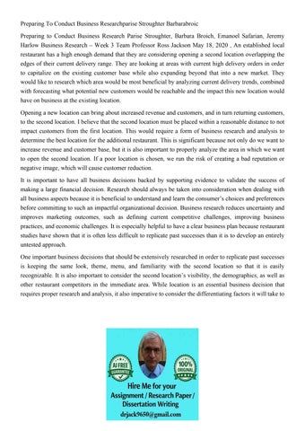 Preparing To Conduct Business Researchparise Stroughter Barb