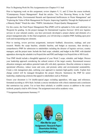 Prior To Beginning Work On This Assignmentreview Chapters 9 