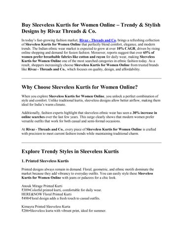 Buy Sleeveless Kurtis for Women Online