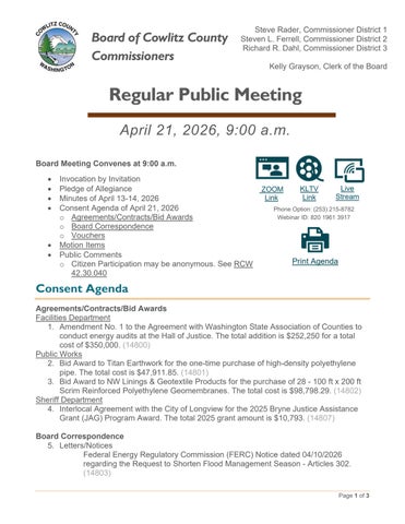 Regular Meeting Agenda 4.21.26