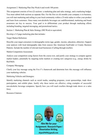 Assignment 2: Marketing Plan Due Week 6 and worth 100 points