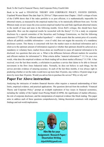 Book To Be Used Is Financial Theory And Corporate Policy Fou