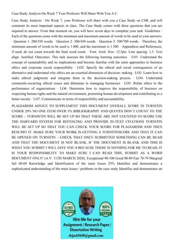 Case Study Analysis On Week 7 Your Professor Will Share With