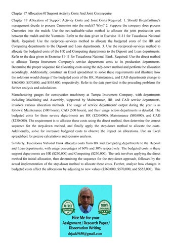 Chapter 17 Allocation 0f Support Activity Costs And Joint Co