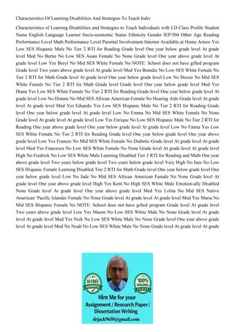 Characteristics Of Learning Disabilities And Strategies To T