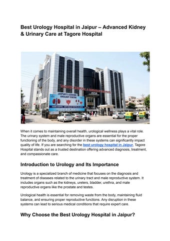 Best Urology Hospital in Jaipur - Tagore Hospital