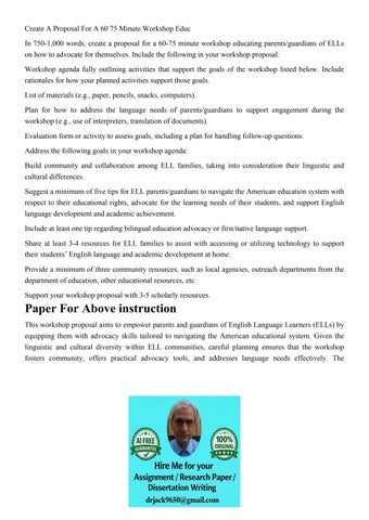 Create A Proposal For A 60 75 Minute Workshop Educ In 750-1,