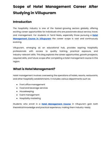 Scope of Hotel Management Career After Studying in Villupuram