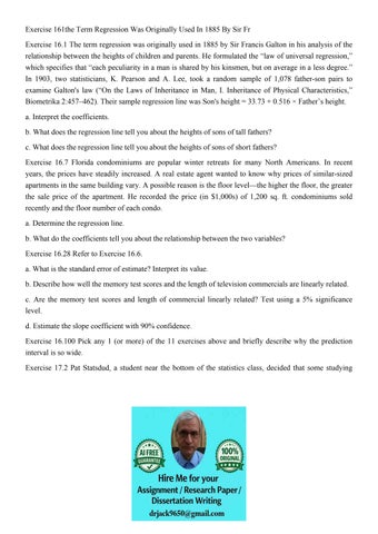 Exercise 161the Term Regression Was Originally Used In 1885 