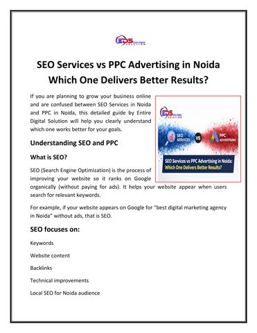 SEO Services vs PPC Advertising in Noida Which One Delivers Better Results