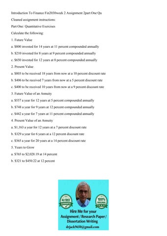 Introduction To Finance Fin2030week 2 Assignment 2part One Q