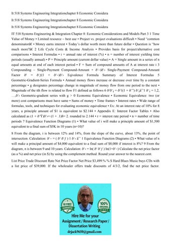 It 518 Systems Engineering Integrationchapter 8 Economic Con