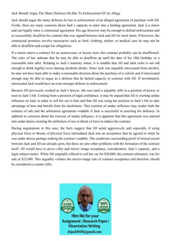 Jack Should Argue The Many Defenses He Has To Enforcement Of