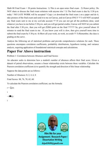 Math 80 Final Exam = 30 points Instructions: 1) This is an o