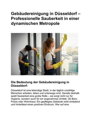 Professionelle Reinigung in Düsseldorf – Für gepflegte Räume und starken Eindruck