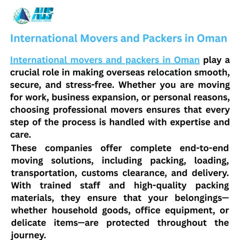 International Movers and Packers in Oman
