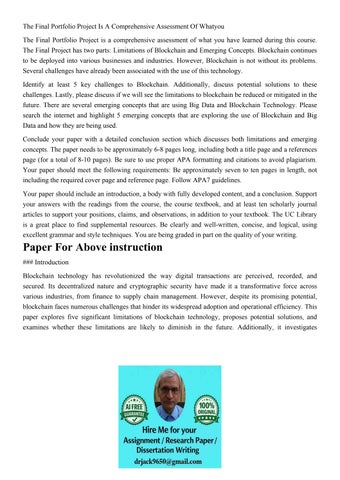 The Final Portfolio Project Is A Comprehensive Assessment Of