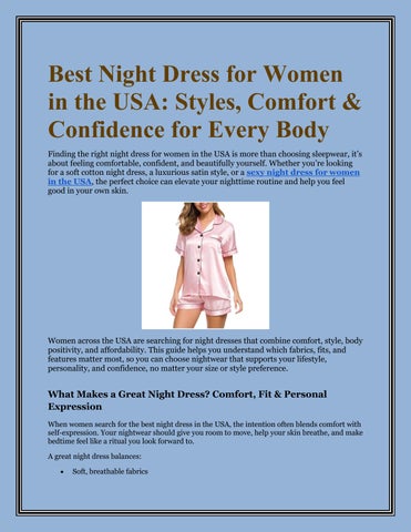 Best Night Dress for Women in the USA Styles, Comfort & Confidence for Every Body
