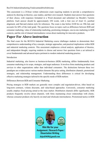 Bco316 Industrialmarketing Finalexamtaskbriefrubricstas This