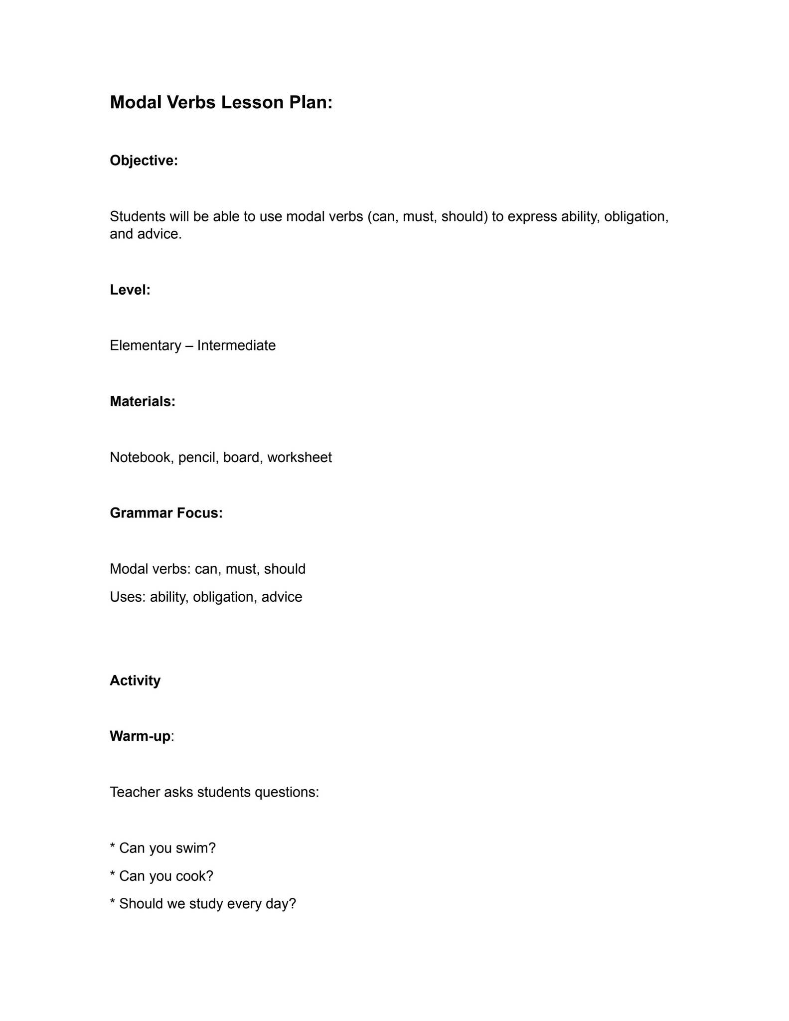 Modal Verbs Lesson Plan by AlexandraGuillen by ALEXANDRA MILENA GUILLEN ...