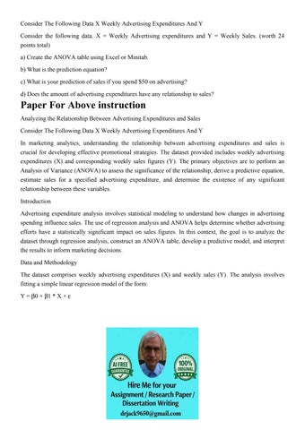 Consider The Following Data X Weekly Advertising Expenditure