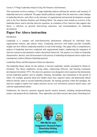 Create A 7 9 Page Leadership Analysis Using The Narrative An