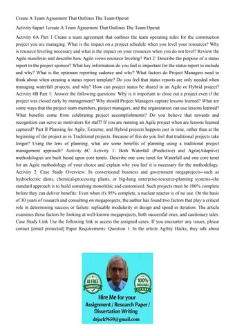 Create A Team Agreement That Outlines The Team Operat Activi