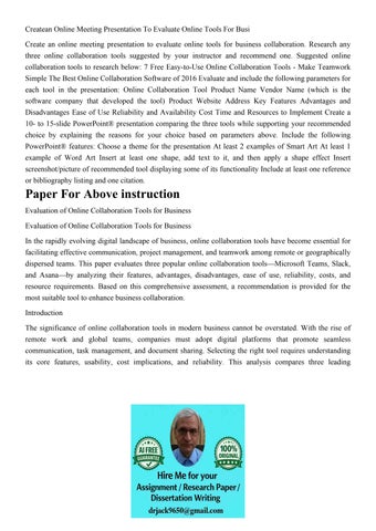 Createan Online Meeting Presentation To Evaluate Online Tool