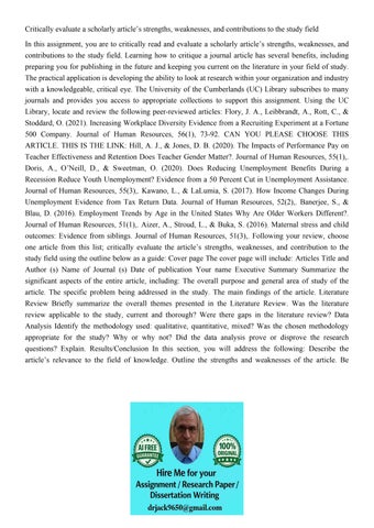 Critically evaluate a scholarly article’s strengths, weaknes