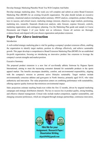 Develop Strategic Marketing Plansthis Week You Will Complete